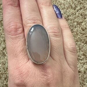 Sterling Silver size 8.5 Oval Gray Stone Ring